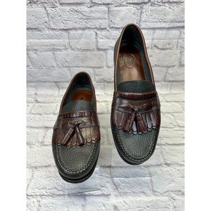 H.S. Trask Kiltie Tassel Loafers 2 Tone Bison Leather Mens Size 9.5W